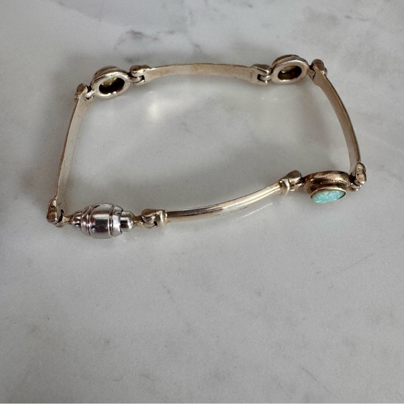 Silver Opal Accent Bangle Bracelet Hinged Opal Bracelet - Picture 3 of 5
